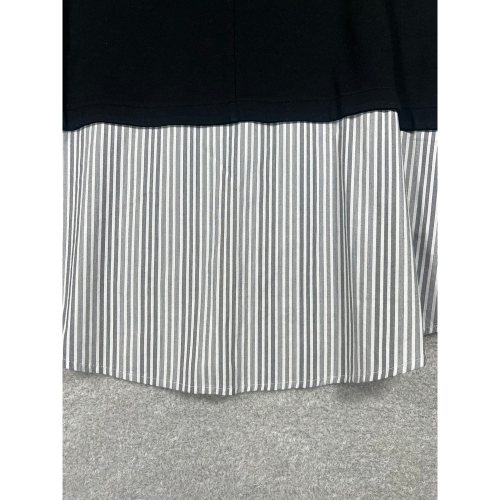 Chico's Black Layered Look Pullover Top Striped Trim Roll Tab Sleeve Size Medium - Picture 5 of 9